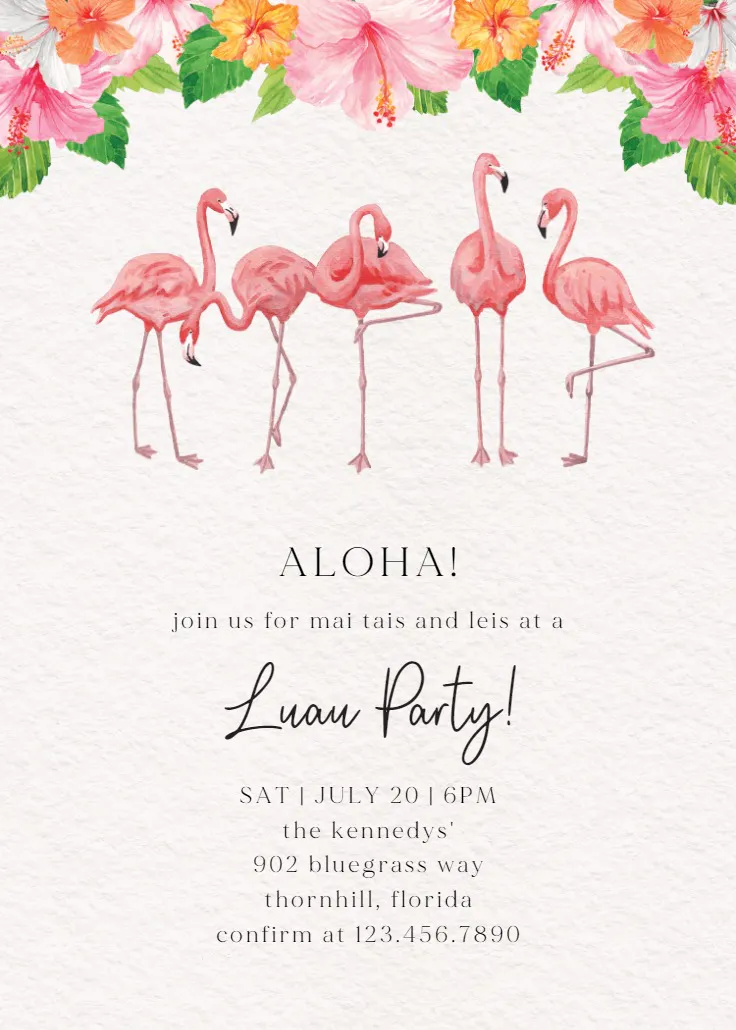 Flock of flamingos - luau party invitation
